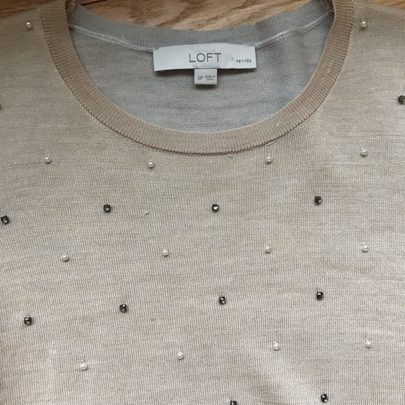 Loft Tan & gray lightweight embellished sweater SP - Picture 2 of 4